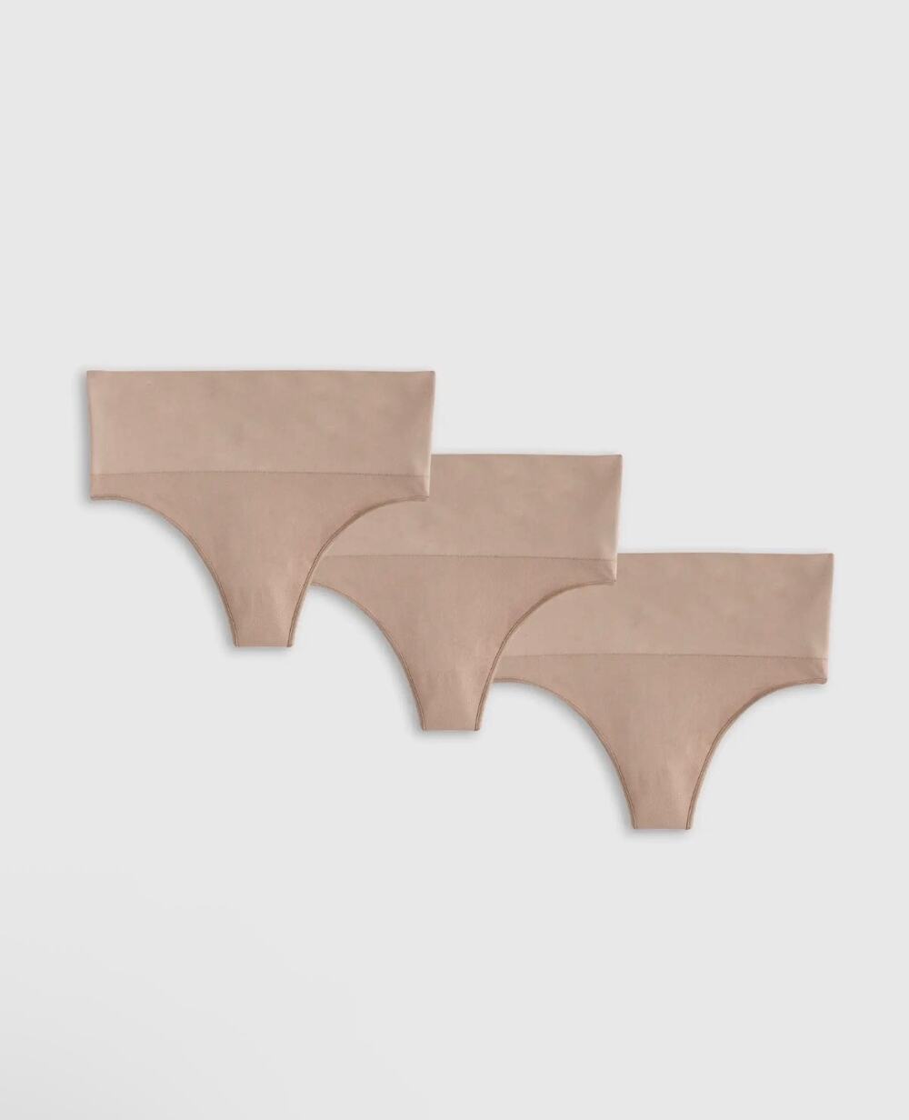 BNWT Quince Shaping High-Waisted Thong (3-Pack) | Sand | L Large
